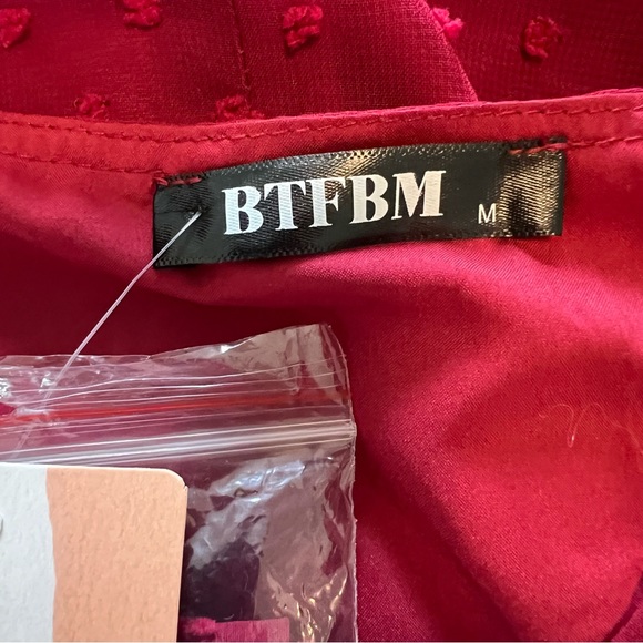 NWT, BTFBM V-Neck Maxi Dress with a Sheer Swiss Dot Overlay and Tie, Size Medium - Picture 12 of 15